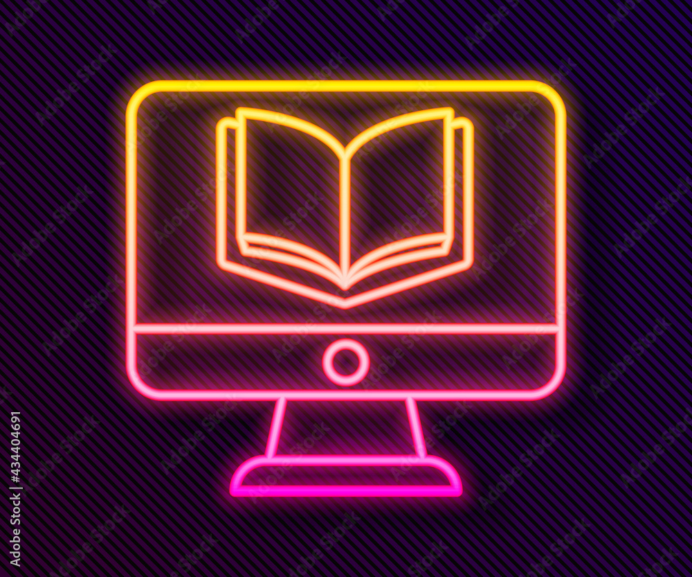 Glowing neon line Online class icon isolated on black background. Online education concept. Vector Glowing neon line Online class icon isolated on black background. Online education concept. Vector