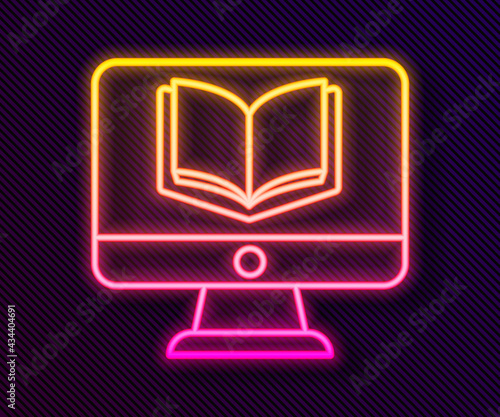 Glowing neon line Online class icon isolated on black background. Online education concept. Vector