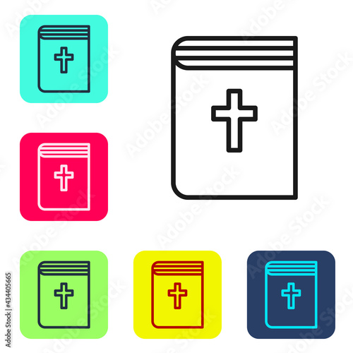 Black line Holy bible book icon isolated on white background. Set icons in color square buttons. Vector