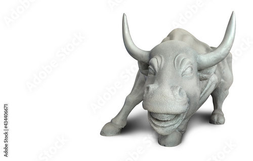 Running buffalo made of stone on white background