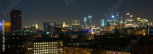 View of Moscow at night from a high-rise building.
