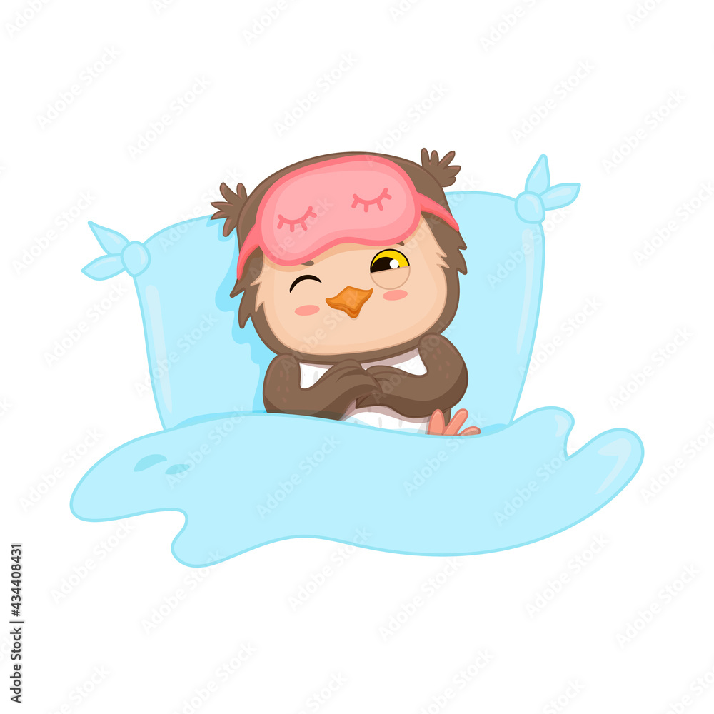 cute cartoon owl in a sleeping mask cute cartoon owl in a sleeping mask