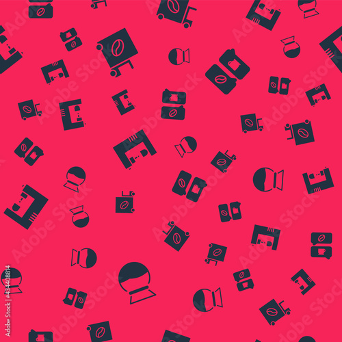 Set Pour over coffee maker, Coffee street truck machine, and and conversation on seamless pattern. Vector