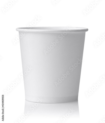 Front view of white blank paper sampling cup