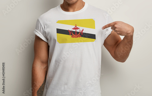 Brunei Flag on white man t-shirt