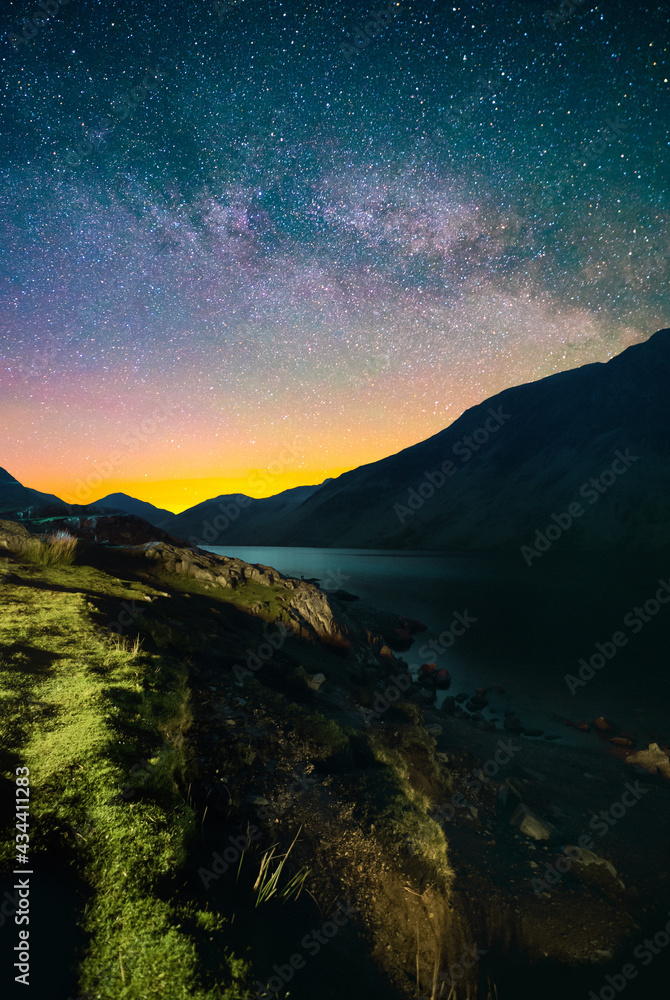 The Milky Way over Scafell Peak & Wast Water in Lake District National Park, Cumbria, UK