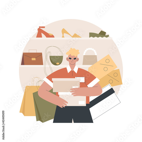Shop assistant abstract concept vector illustration. Shopping mall retail store purchase, boutique saleswoman job, customer service, consumers choice, woman fashion market abstract metaphor.