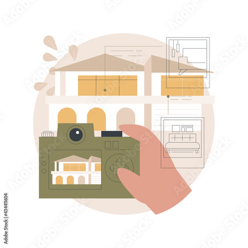 Real estate photography abstract concept vector illustration. Property photography services, realty agency advertisement, house preparation, photo editing, online listing abstract metaphor.