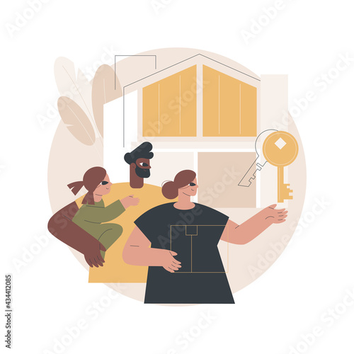 Family house abstract concept vector illustration. Single-family detached home, family house, single dwelling unit, townhouse, private residence, mortgage loan, down payment abstract metaphor.