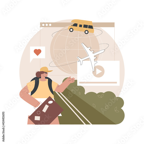 Traveling the world abstract concept vector illustration. Worldwide adventure, holiday trip, hitchhiking, travel blog, luggage bag, foreign country, plane departure, destination abstract metaphor.