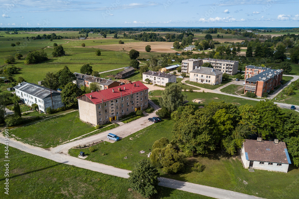 Aerial view of Kabile village in sunny summer day, Latvia. Aerial view of Kabile village in sunny summer day, Latvia.