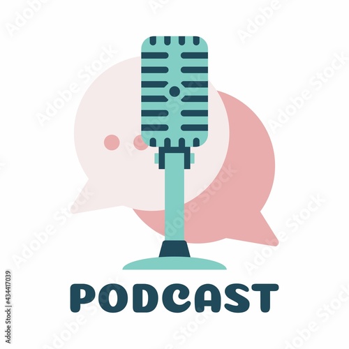 Podcast talk vector logo design. Chat logo design combined with podcast mic.