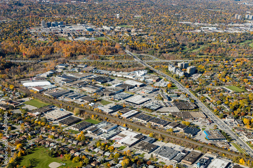 Canvas Print An aerial view of Railside industrial area near Lawrence and DVP, Toronto, Ontar