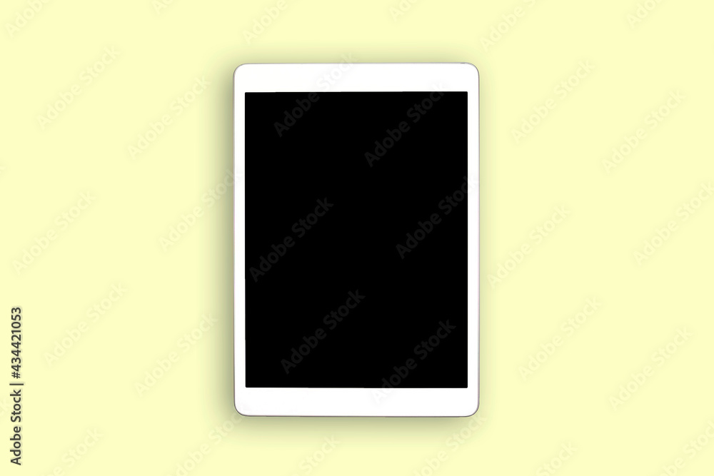Digital tablet mockup screen on pastel colorful and flat lay background, copy space, top view photo Digital tablet mockup screen on pastel colorful and flat lay background, copy space, top view photo