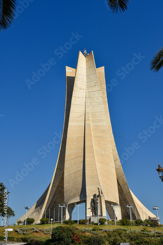 Low-angle view of Maqam Echahid monument, Martyrs Monument, Memorial statue.
