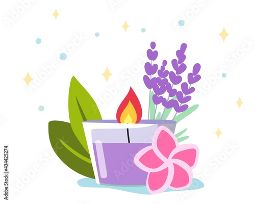 Decorative ultrasonic home diffuser and lavender flowers for meditation and freshness at home and aromatherapy Concept of a home spa and wellness space flat editable vector illustration