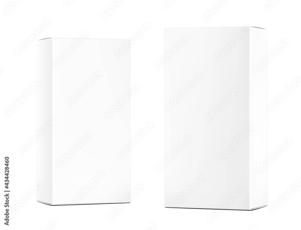 Realistic cardboard box mockup. Perspective view. Vector illustration isolated on white background. Can be use for food, medicine, cosmetic and etc. Ready for your design. EPS10. Realistic cardboard box mockup. Perspective view. Vector illustration isolated on white background. Can be use for food, medicine, cosmetic and etc. Ready for your design. EPS10.