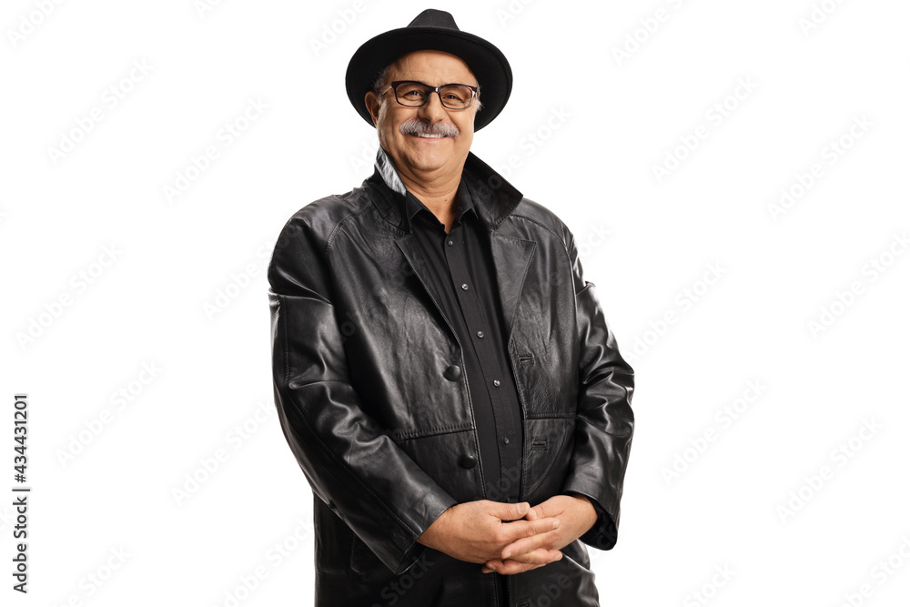 Elderly private detective in a leather coat Elderly private detective in a leather coat