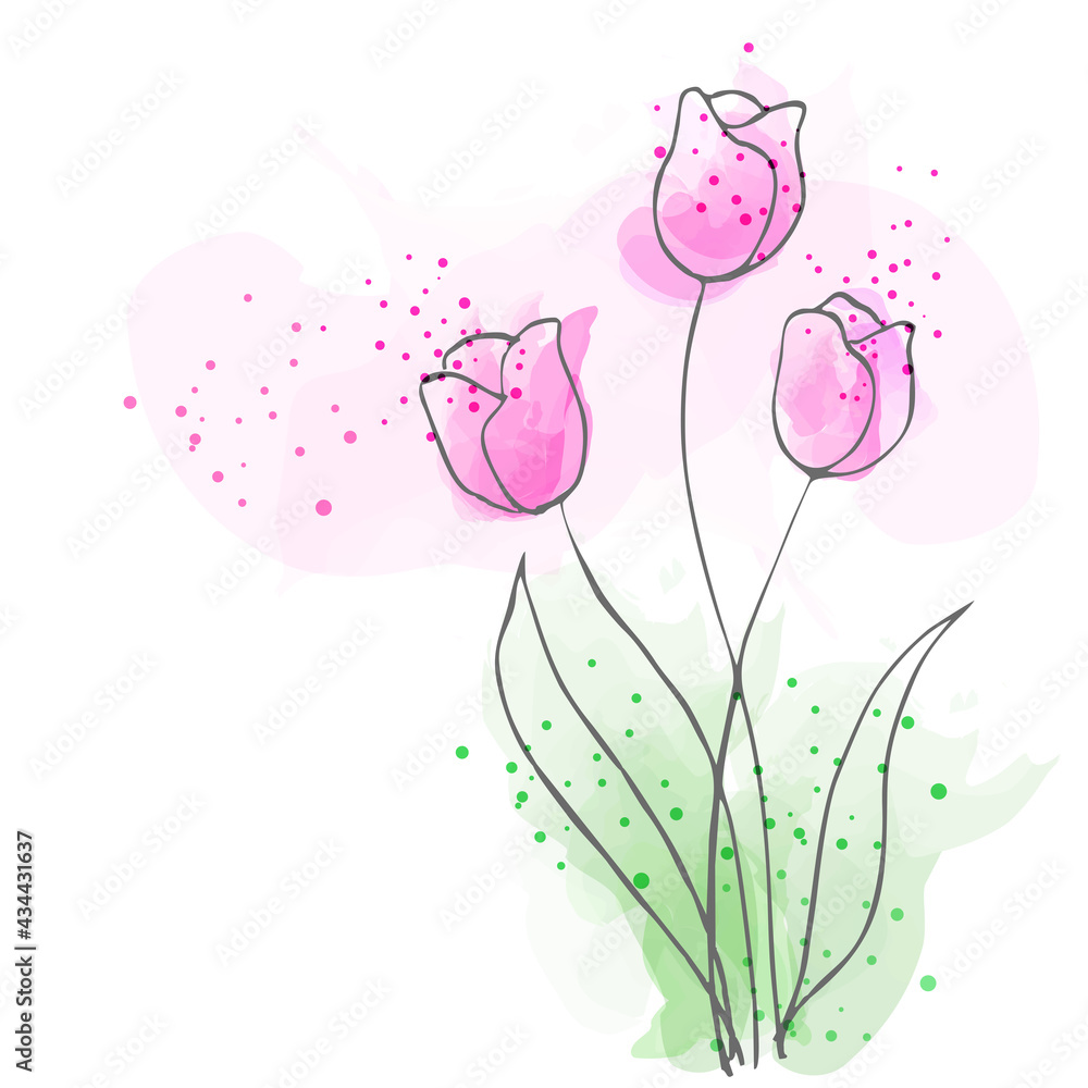 Obraz tło wektor z różowymi tulipanami