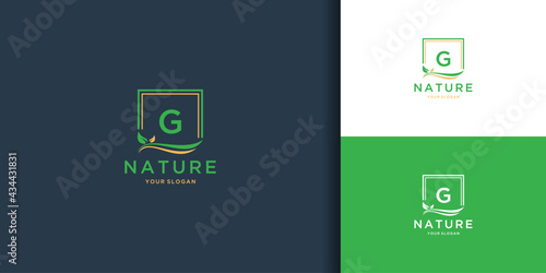 Letter g square leaf logo. nature tree leaf logo