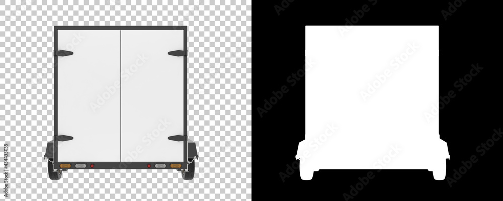 Cargo trailer isolated on background with mask. 3d rendering
