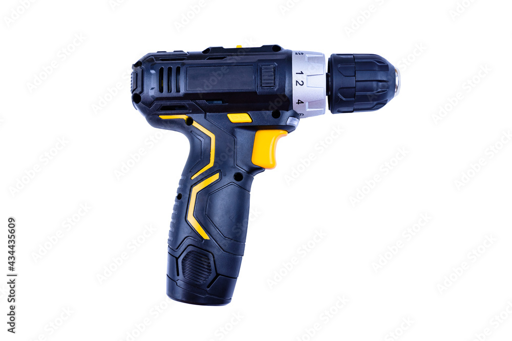 Cordless screwdriver isolated on a white background. Accumulator instrument