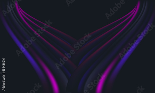 Dark abstract futuristic wavy layered multi colors background. 3d vector illustration.