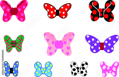 Set of bows. colored bow set. Bow set isolated on a white background. Suitable for printing. Vector