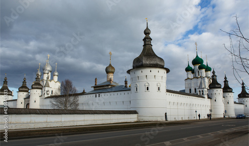 Rostov Kremlin. Beautiful Orthodox Churces of the Resurrection, Hodegetria and St. John the Theologian. Rostov the Great, popular travel destination of tourist route Golden Ring, Russia