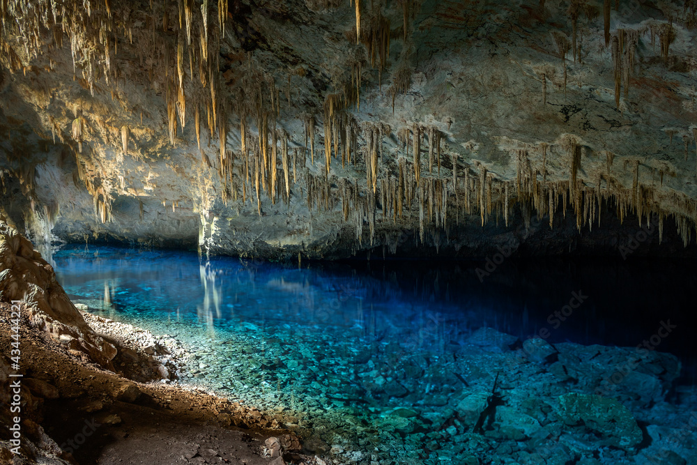blue lake in a cave