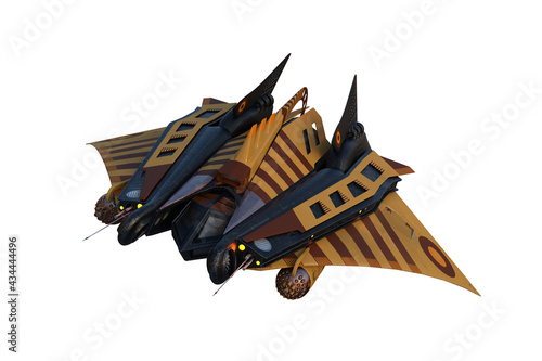 Fototapeta Naklejka Na Ścianę i Meble -  Front view 3D rendering of a science fiction space ship isolated on white.