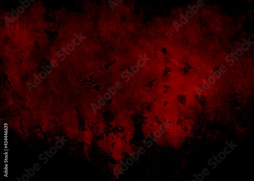Obraz na plátne Dark red black horror pilled and scratched wall background with texture and dist