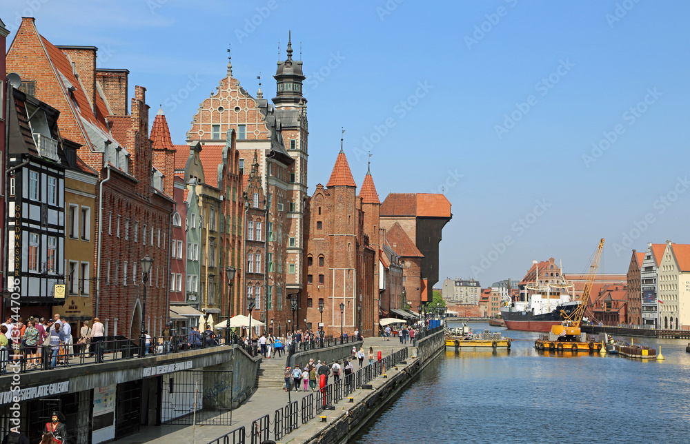 Motlawa River Embankment and the crane - 15th century, Gdansk, Poland