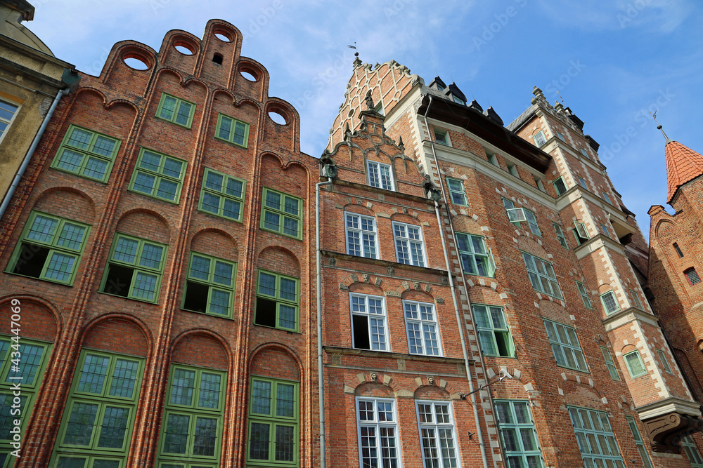 Beautiful facade of Tenement houses - Gdansk, Poland