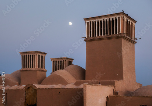 The beautiful wind catchers (Wind Tower) in Dolat Abad Garden, city of yazd, Iran. photo