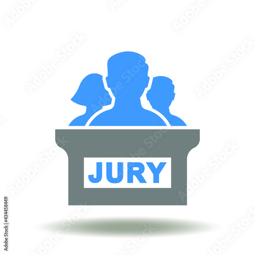 Jury symbol. Court podium with people jury vector illustraion. Justice Trial Verdict Sign.