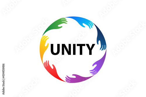 Logo hands unity volunteer people colorful teamwork vector image design template.