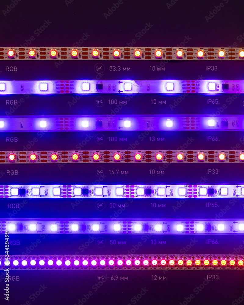 led strips purple lights on black background