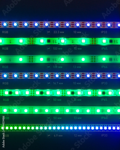 led strips green lights on black background