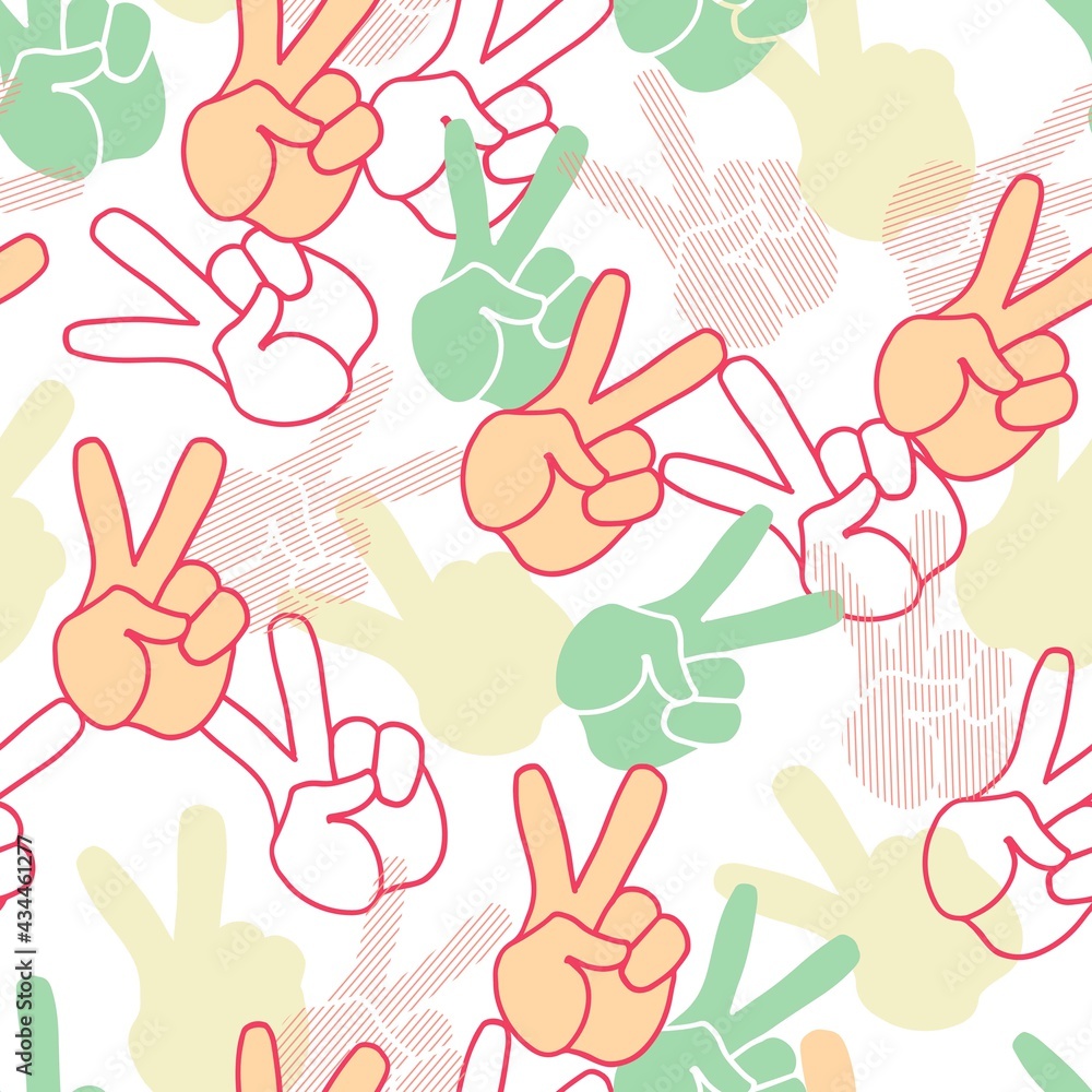 Fototapeta premium Abstract Peace Sign Hands Vector Graphic Seamless Pattern