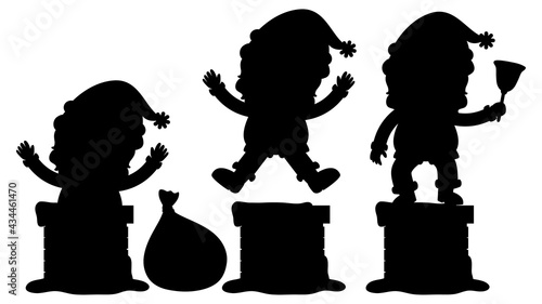 Set of Santa Claus silhouette cartoon character