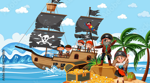 Treasure Island scene at daytime with Pirate kids