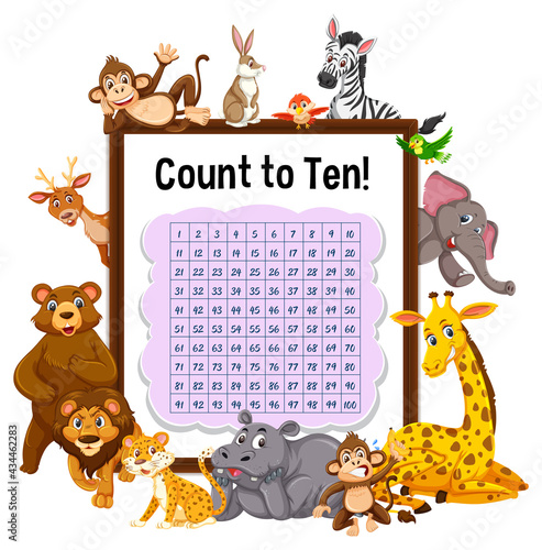 Counting number 1-100 board with wild animals