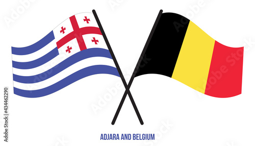 Adjara and Belgium Flags Crossed And Waving Flat Style. Official Proportion. Correct Colors.