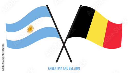 Argentina and Belgium Flags Crossed And Waving Flat Style. Official Proportion. Correct Colors.