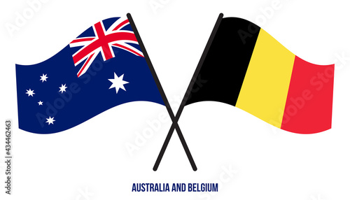 Australia and Belgium Flags Crossed And Waving Flat Style. Official Proportion. Correct Colors.