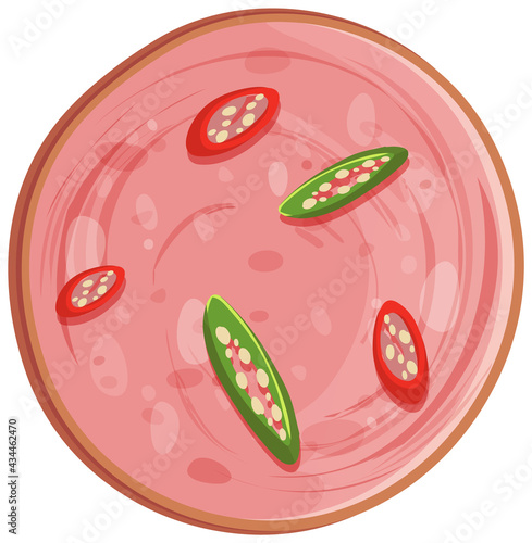 Sliced bologna sausage with chili isolated