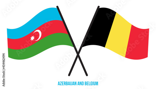 Azerbaijan and Belgium Flags Crossed And Waving Flat Style. Official Proportion. Correct Colors.