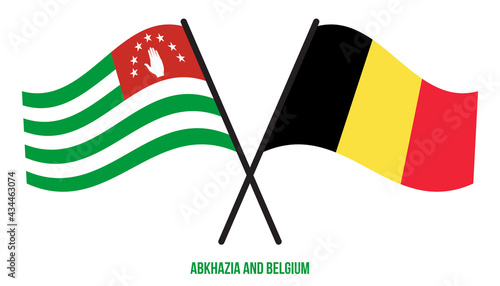 Abkhazia and Belgium Flags Crossed And Waving Flat Style. Official Proportion. Correct Colors.