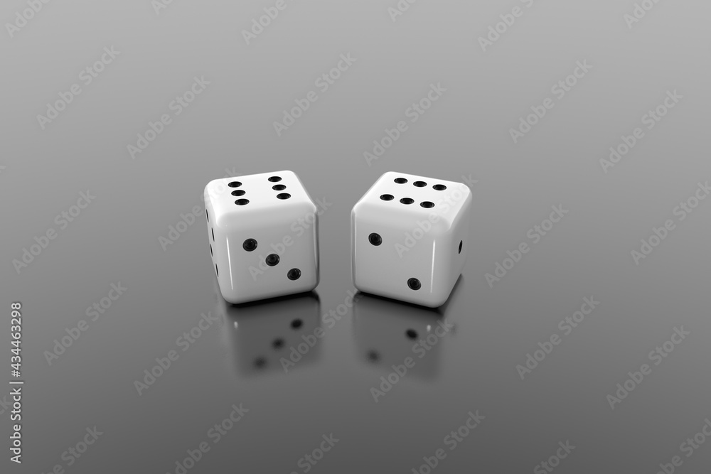 Dices on a gray background, 3d illustration. Concept of gambling and game Dices on a gray background, 3d illustration. Concept of gambling and game